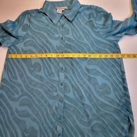 a la carte Blue Burn Out Sheer Zebra Pattern Tunic Adjustable Sleeves - Picture 9 of 12